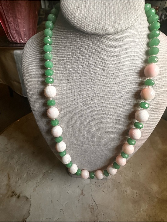 Artisan Jewelry - Green Jade and Pale Pink AngelSkin Coral Beaded Necklace - Women Jewelry